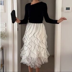 Elegant Black and White Ruffled Skirt